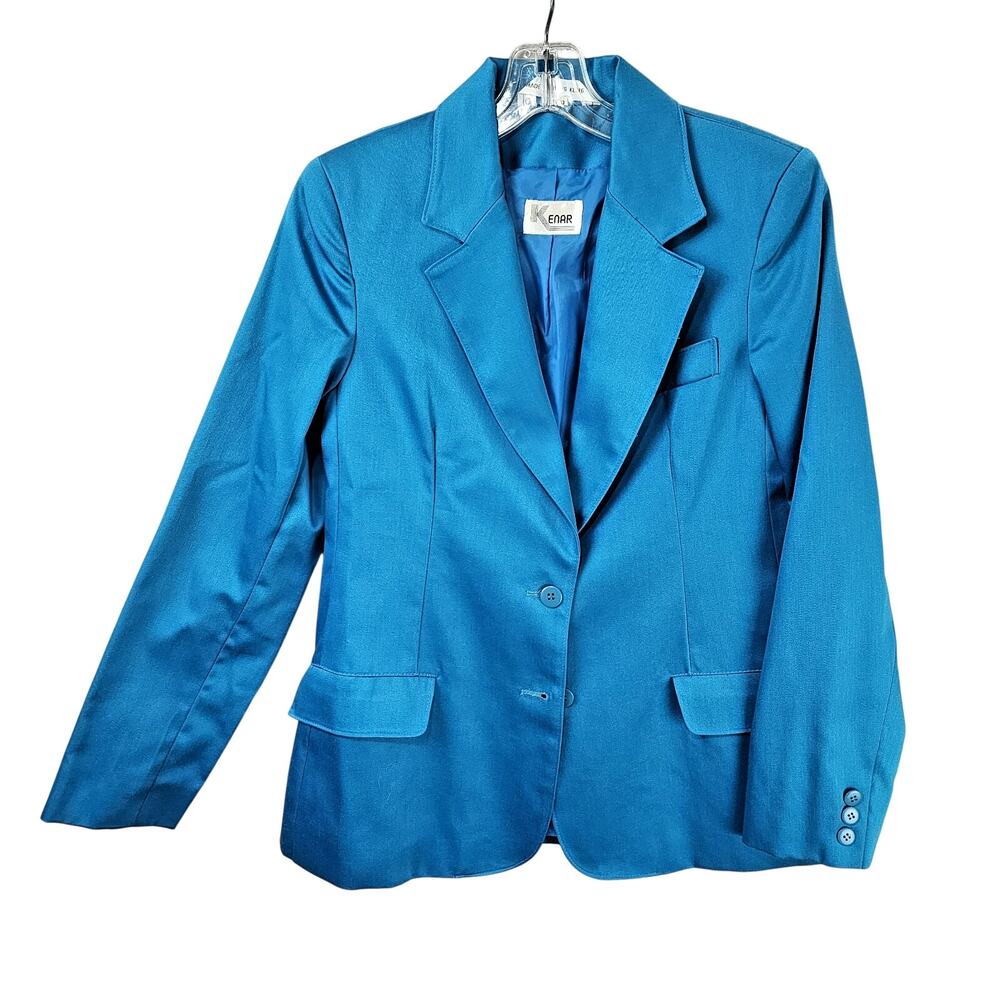 Kenar Blazer Women Size 9/10 Cotton-Poly Bright Blue